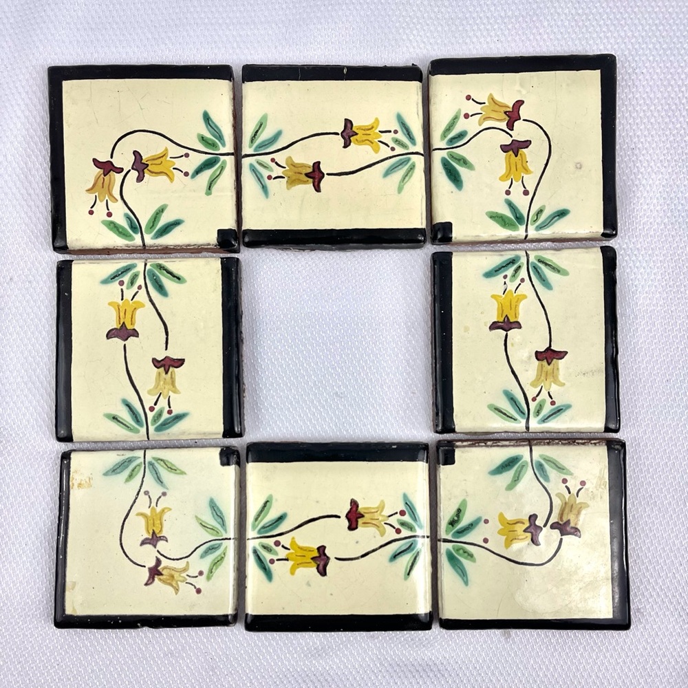 Hand Painted Vintage Talavera Tile Mexican Cadena De Flores Frame Border Tile.